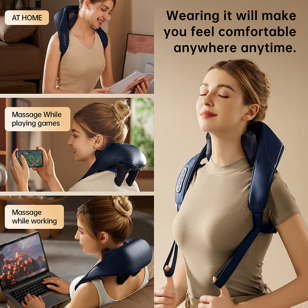 Kneading Shoulder Massager With Heat Therapy 2 Speed Modes Portable Neck Back Pain Relief