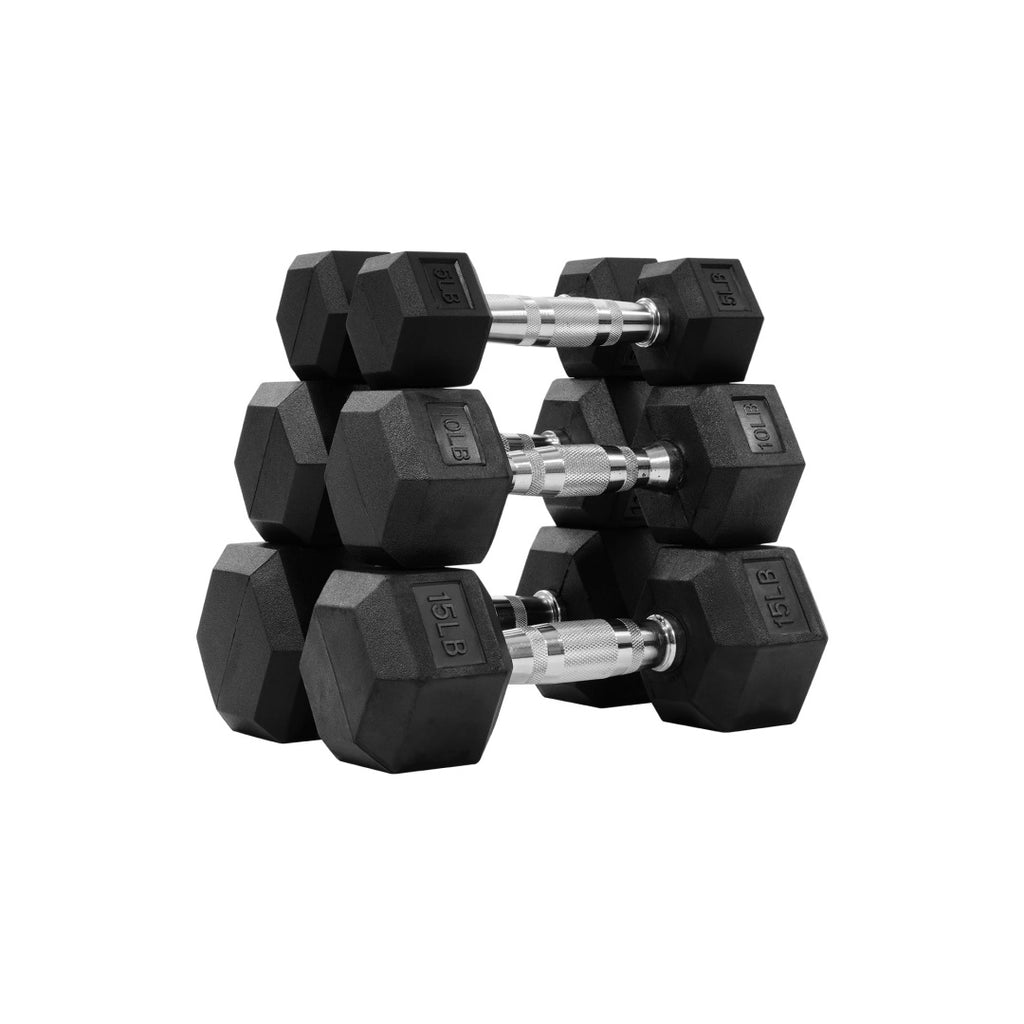 Hexagonal Dumbbells - Rubber Coated Weight Set for Home Gym