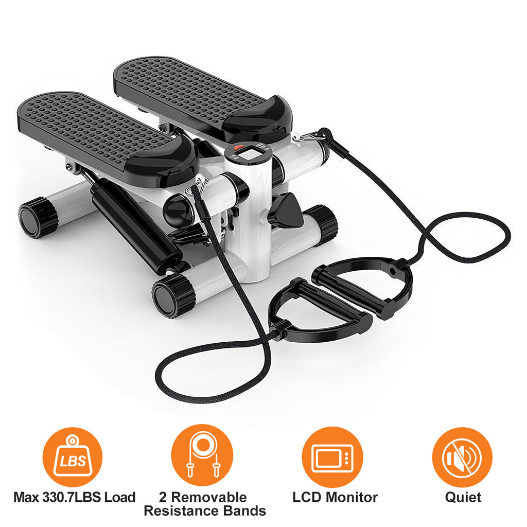 Mini step machine with resistance bands on a white background
