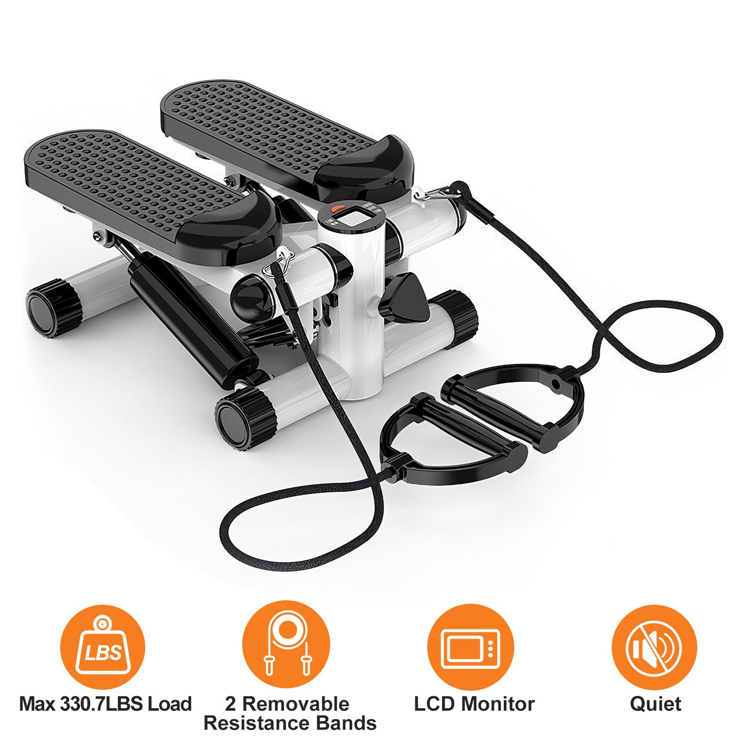 Mini step machine with resistance bands on a white background