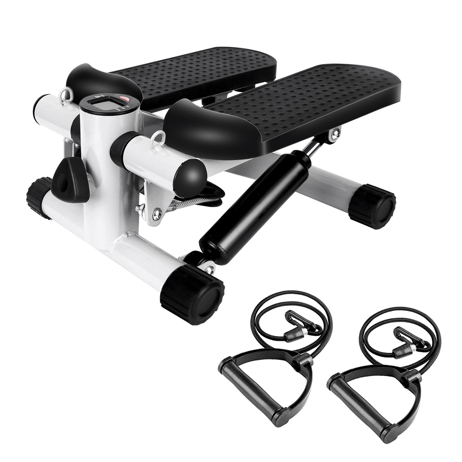 Step machine with resistance bands on a white background