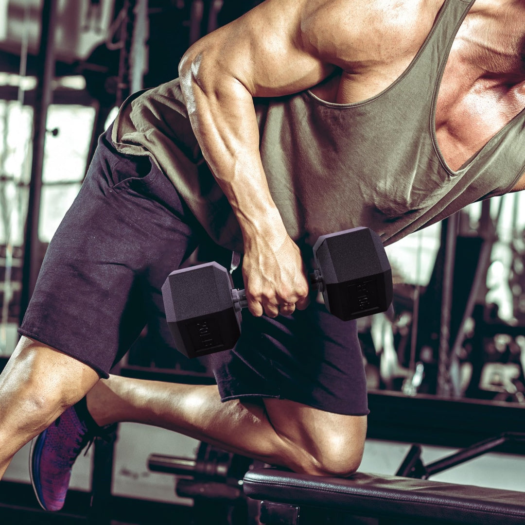 Hexagonal Dumbbells - Rubber Coated Weight Set for Home Gym