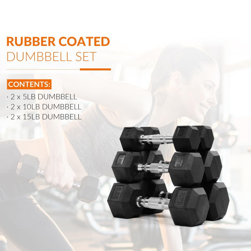Hexagonal Dumbbells - Rubber Coated Weight Set for Home Gym
